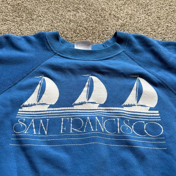 VINTAGE HANES SAN FRANCISCO CALIFORNIA CREWNECK SWEATSHIRT BLUE SAIL SHIP XL USA - Picture 3 of 6